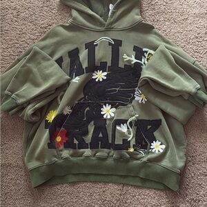 Green Hoodie with Floral Embroidery